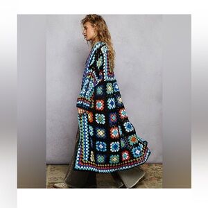 POL Colorful Crochet Long Cardigan